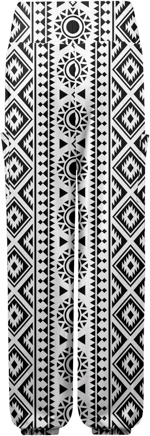 Women's Retro High Waist Drawstring Boho Floral Printed Linen Harem Pants Casual Elastic Waist Crop Trousers for Women C2
