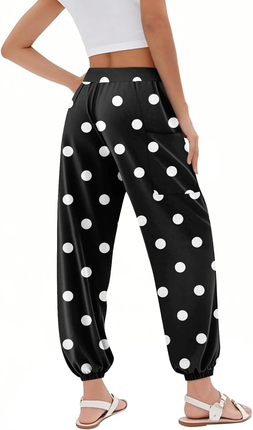 Women's Retro High Waist Drawstring Boho Floral Printed Linen Harem Pants Casual Elastic Waist Crop Trousers for Women N1