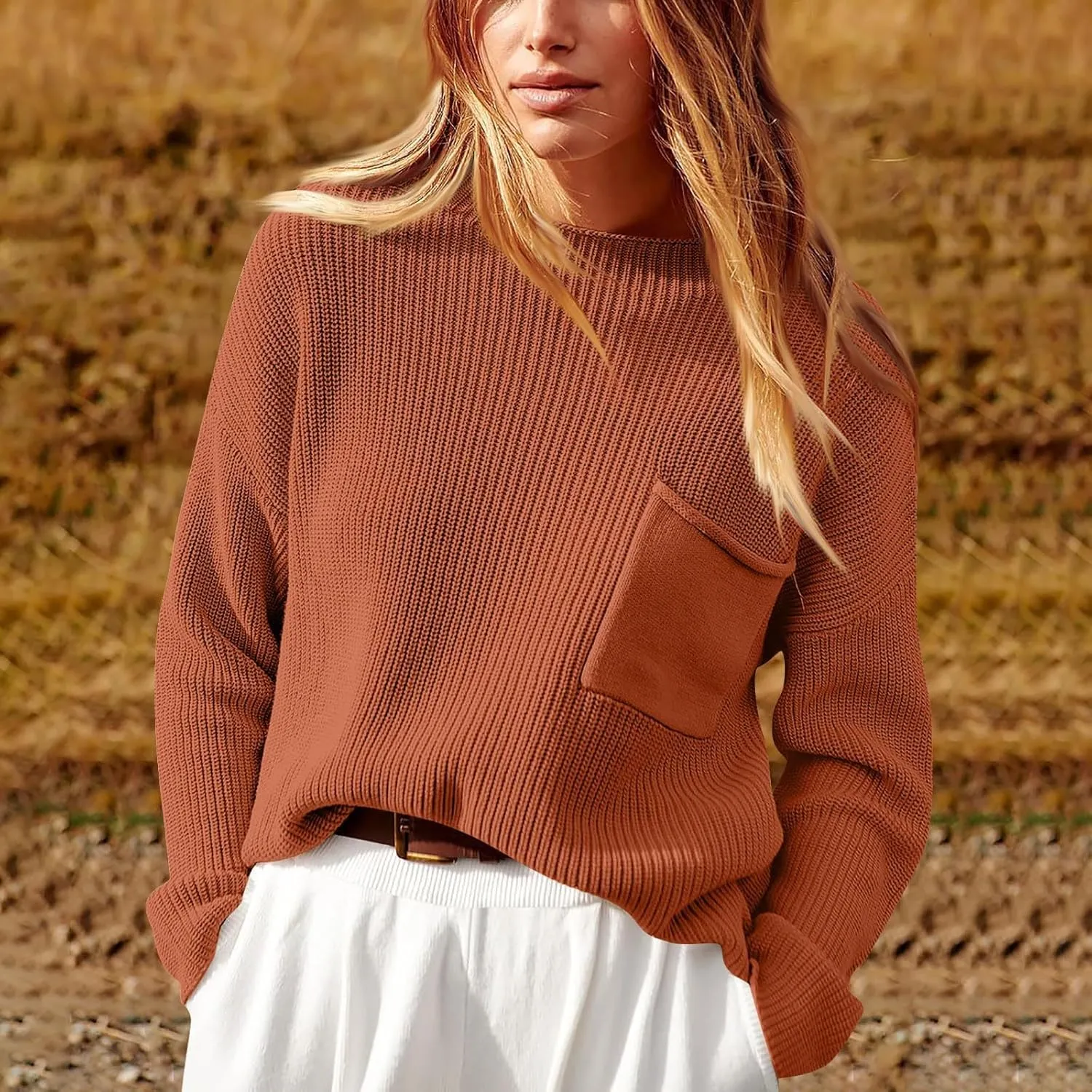 Women's Ribbed Knit Mock Turtleneck Sweater Pullover Tops V Neck Vacation 2024 Fall Striped Color Block Blouse