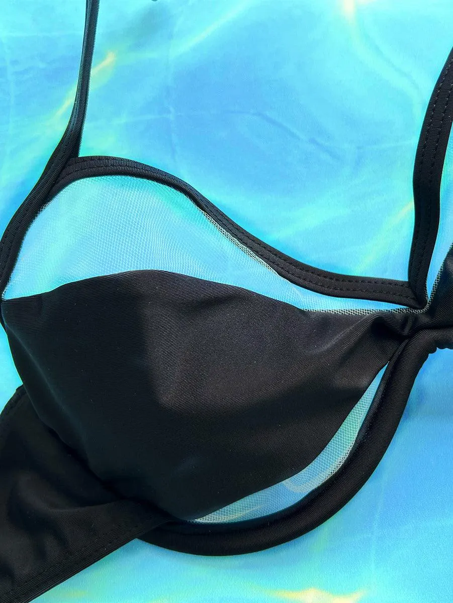 Women's Sexy V-Neck Bikini Set | Black Micro Swimwear | Designer Tankini