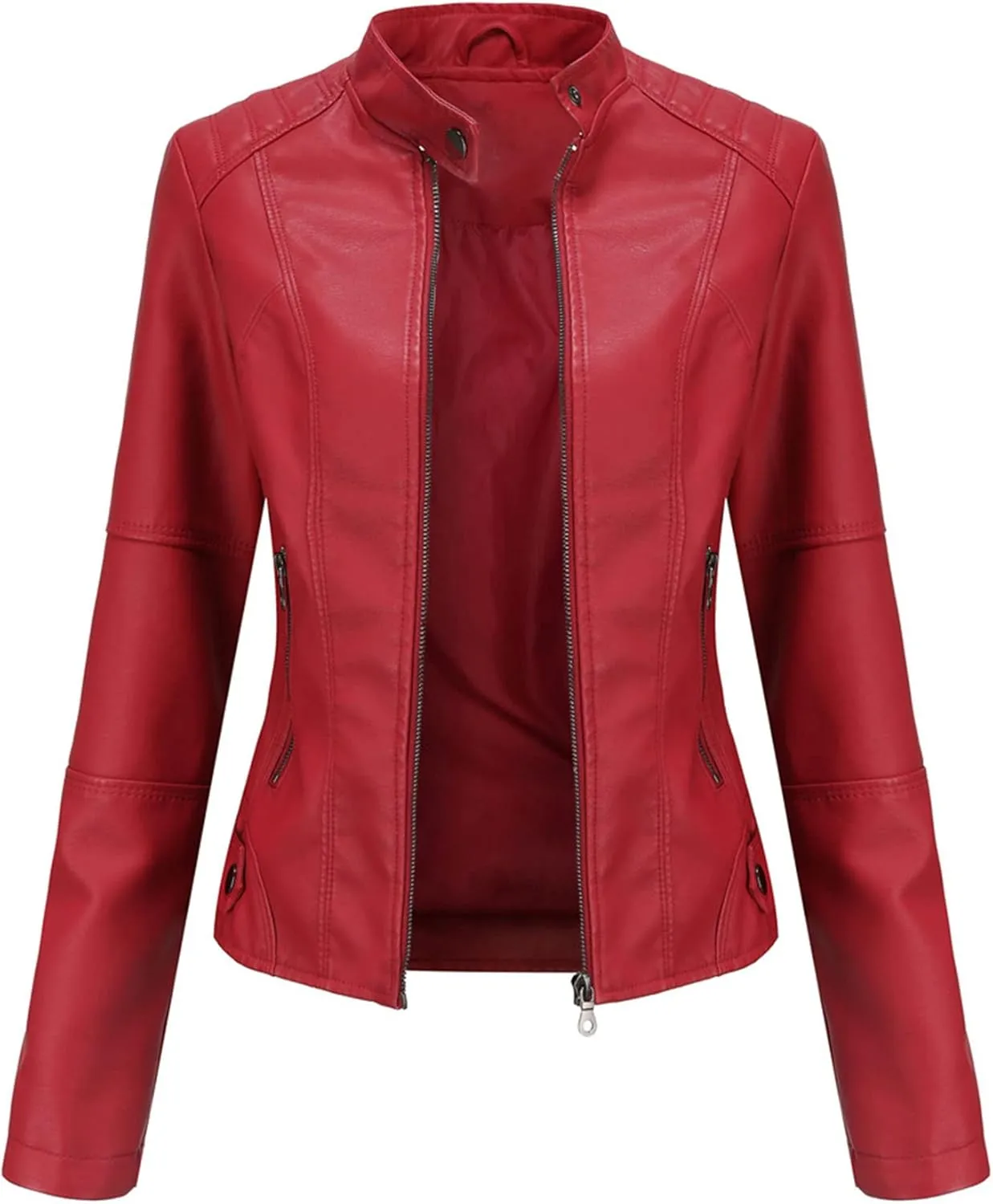 Women's Short PU Leather Jacket for Women Fashion Zip Up Motorcycle Biker Coat