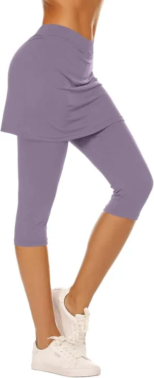 Women's Skirted Leggings for Yoga Tennis High Waisted Gym Capris with Skirt 2025 Golf Skorts Pants Moisture-Wicking