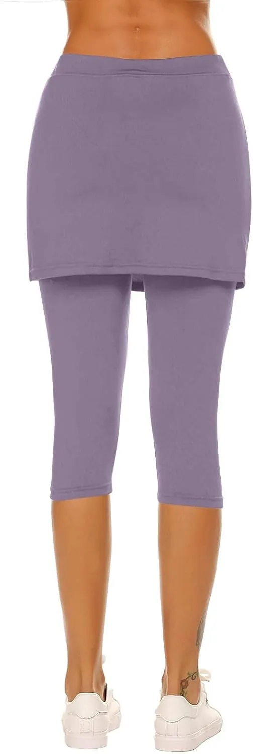 Women's Skirted Leggings for Yoga Tennis High Waisted Gym Capris with Skirt 2025 Golf Skorts Pants Moisture-Wicking