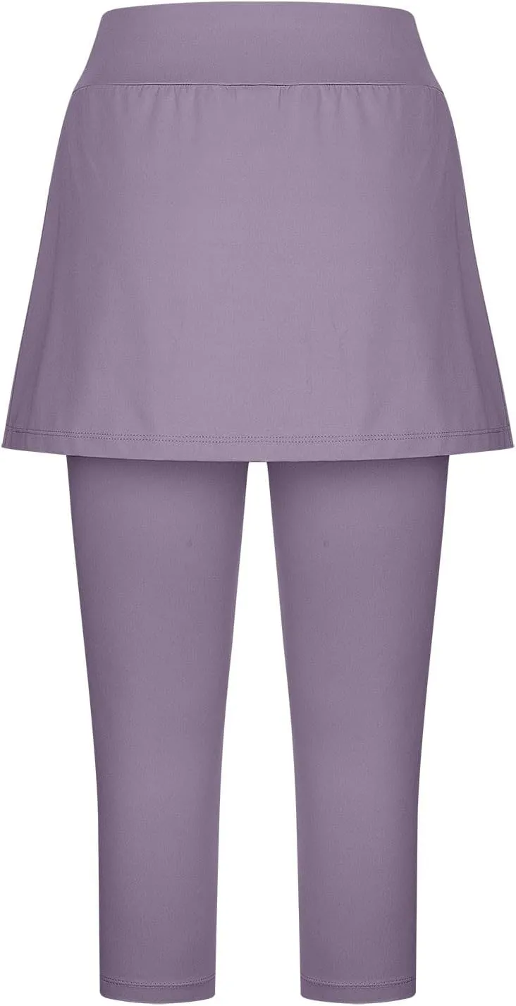Women's Skirted Leggings for Yoga Tennis High Waisted Gym Capris with Skirt 2025 Golf Skorts Pants Moisture-Wicking