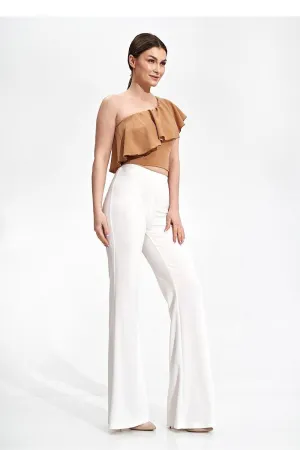 Women's Sleek White Pants With Flared Bottom Hem