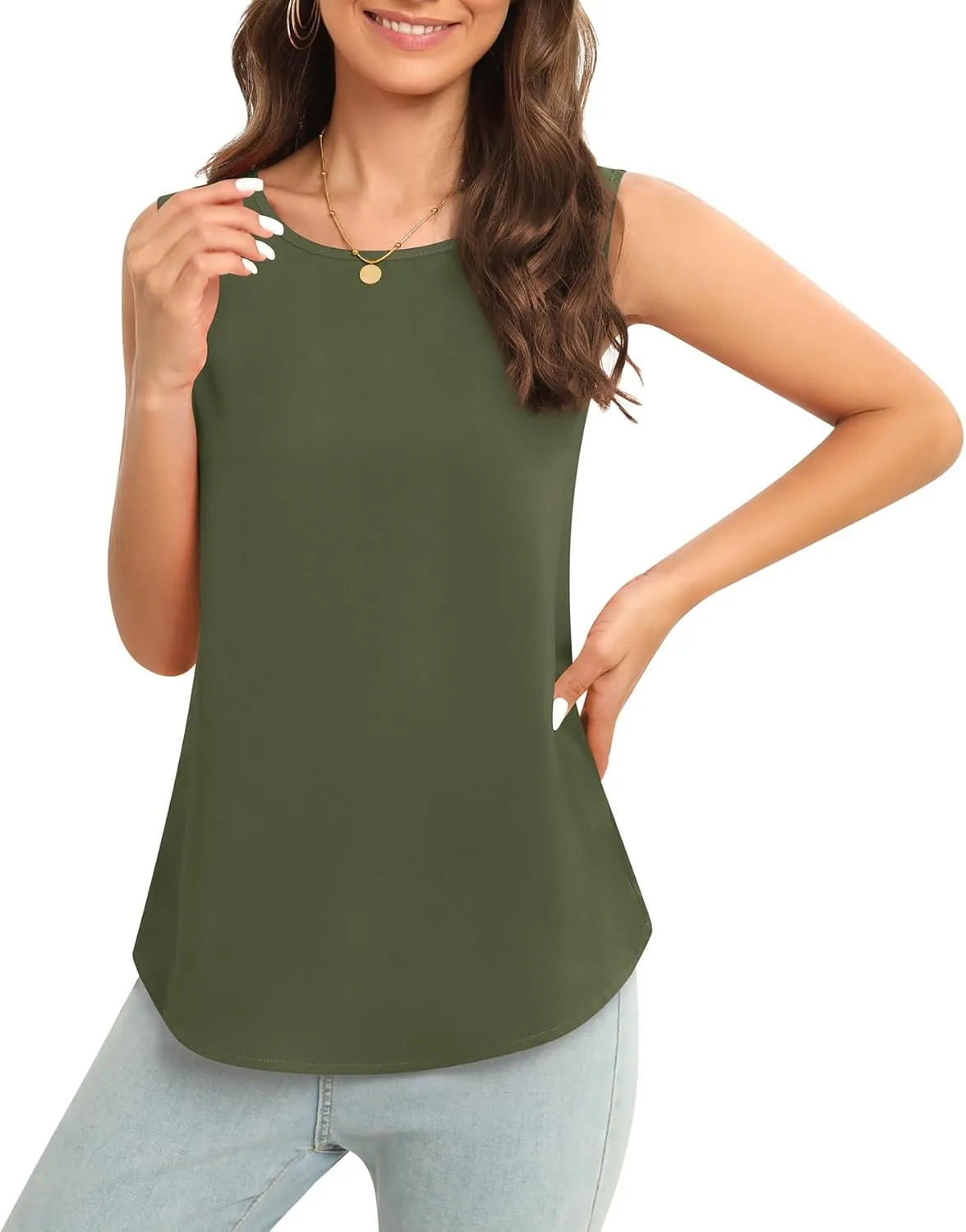 Women's Sleeveless Chiffon Tank Top Business Casual Blouse Tunic Top