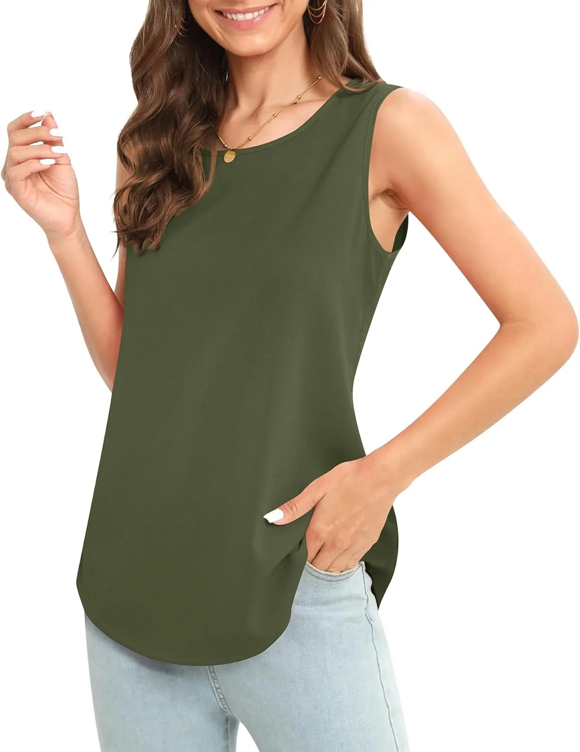 Women's Sleeveless Chiffon Tank Top Business Casual Blouse Tunic Top