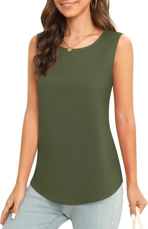 Women's Sleeveless Chiffon Tank Top Business Casual Blouse Tunic Top