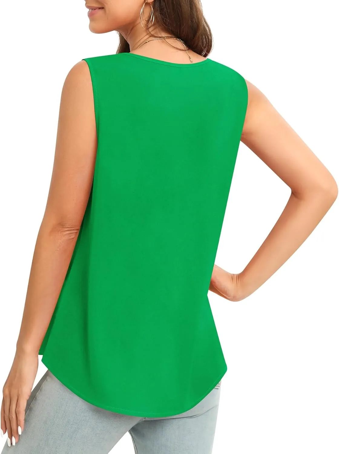 Women's Sleeveless Chiffon Tank Top Business Casual Blouse Tunic Top