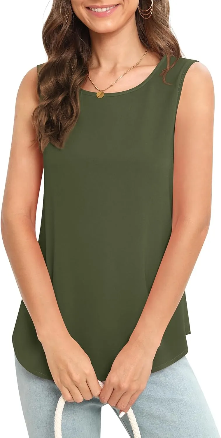 Women's Sleeveless Chiffon Tank Top Business Casual Blouse Tunic Top