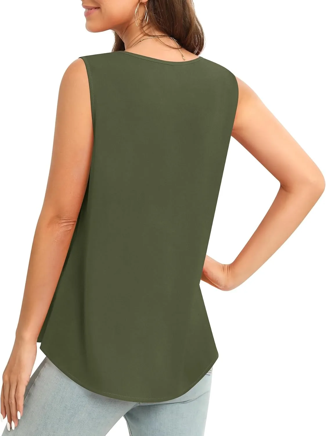 Women's Sleeveless Chiffon Tank Top Business Casual Blouse Tunic Top