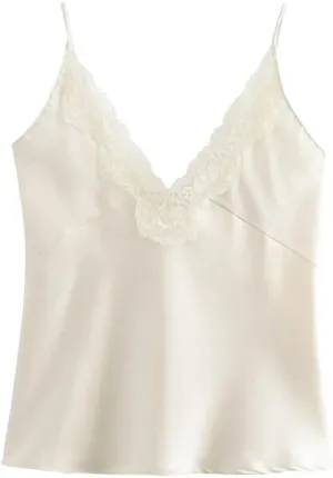 Women's Solid Color Lace V-Neck Loose Camisole