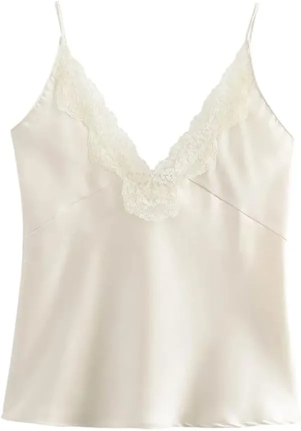 Women's Solid Color Lace V-Neck Loose Camisole