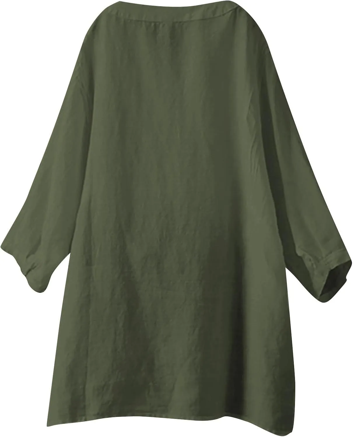 Women's Solid V-Neck Linen Shirt - 2025 Lightweight Summer Beach Top, Short Sleeve Boho Button Front Casual Blouse