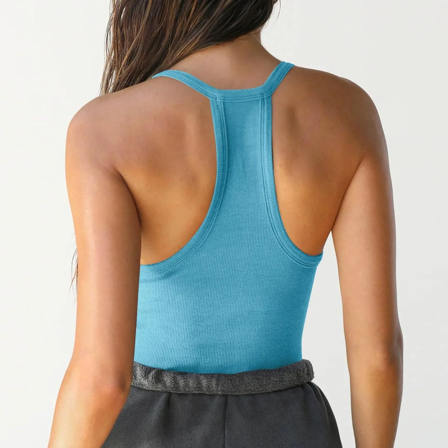 Womens Spaghetti Strap V-Neck Ribbed Tank Tops Racerback Summer Basic Camisole Going Out Slim Fit Yoga Workout Tops