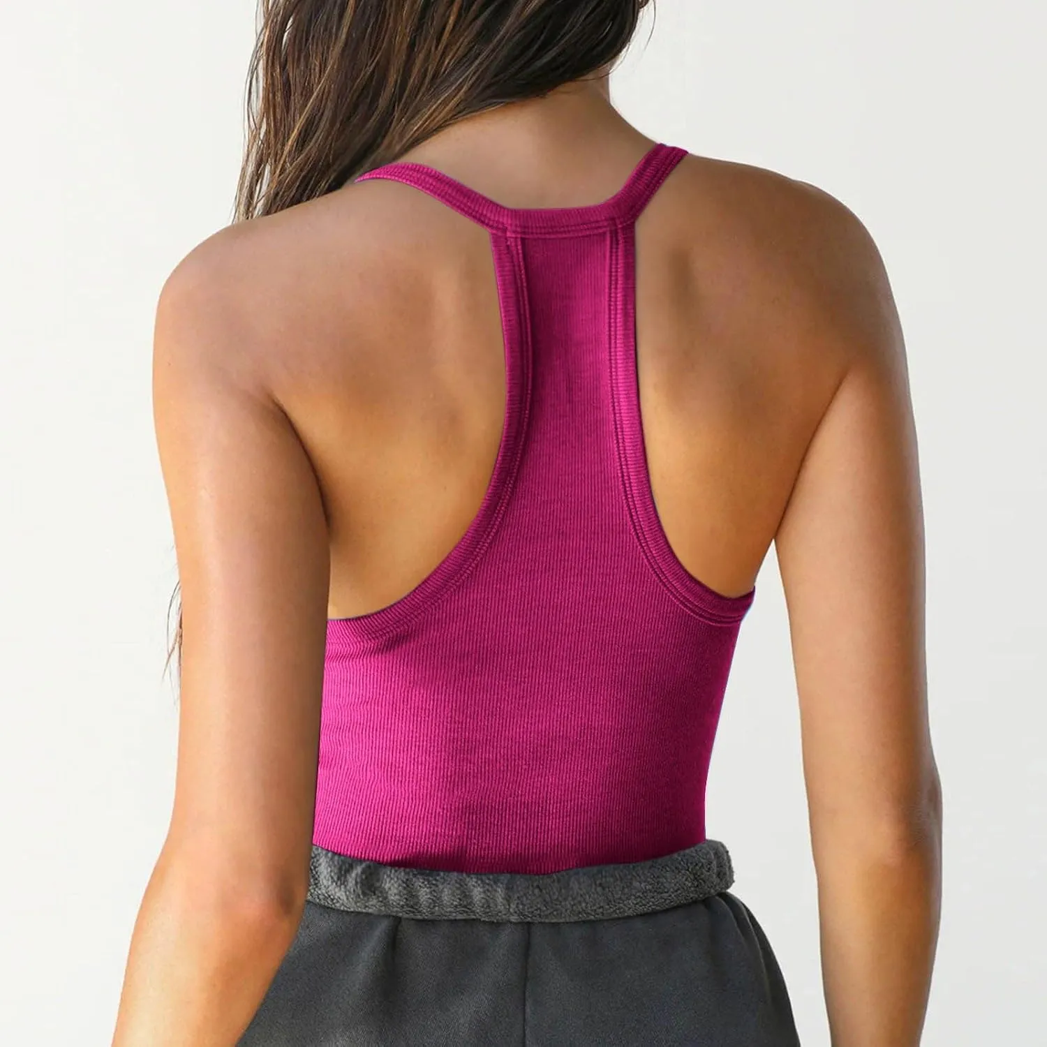 Womens Spaghetti Strap V-Neck Ribbed Tank Tops Racerback Summer Basic Camisole Going Out Slim Fit Yoga Workout Tops