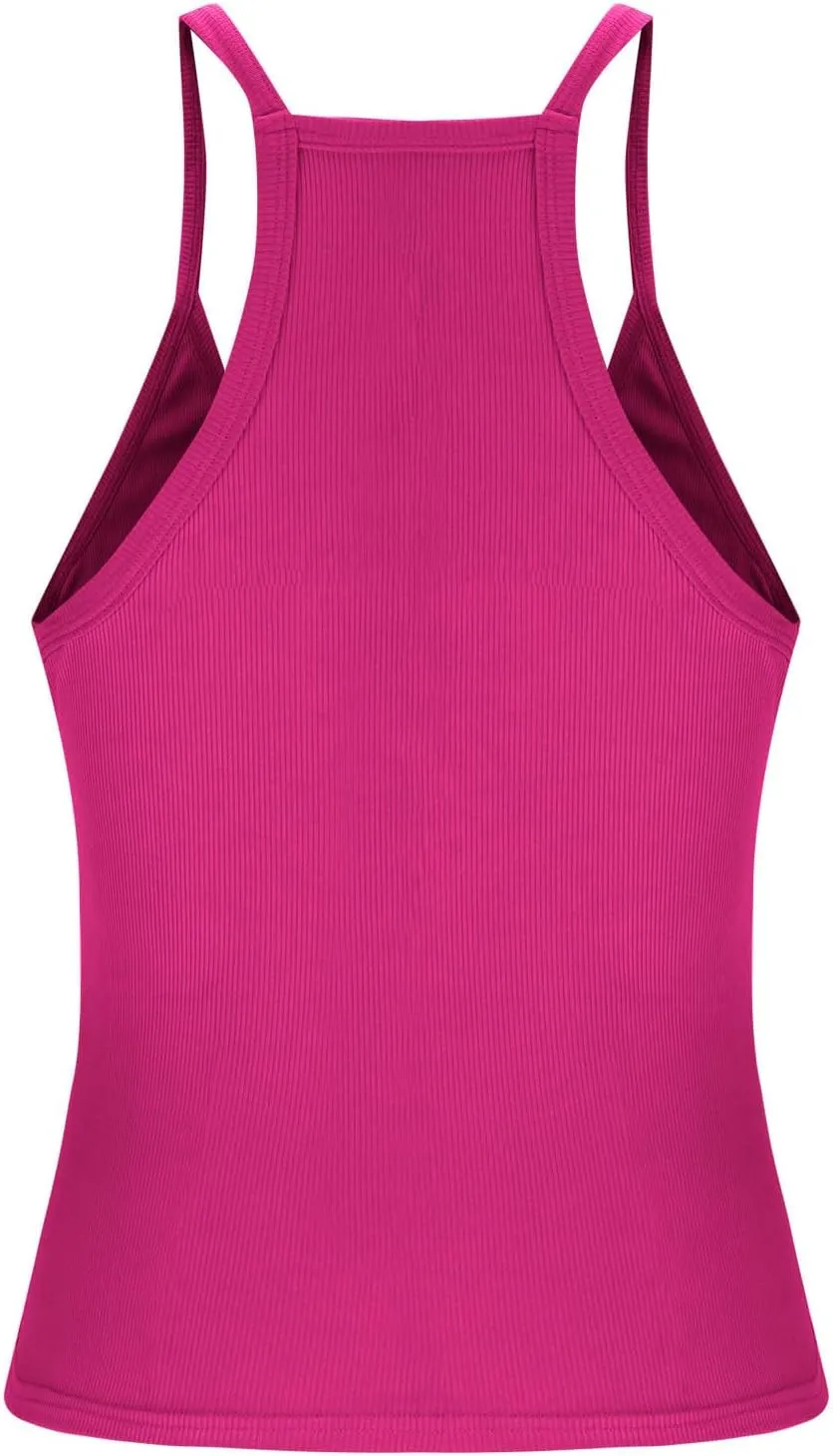 Womens Spaghetti Strap V-Neck Ribbed Tank Tops Racerback Summer Basic Camisole Going Out Slim Fit Yoga Workout Tops