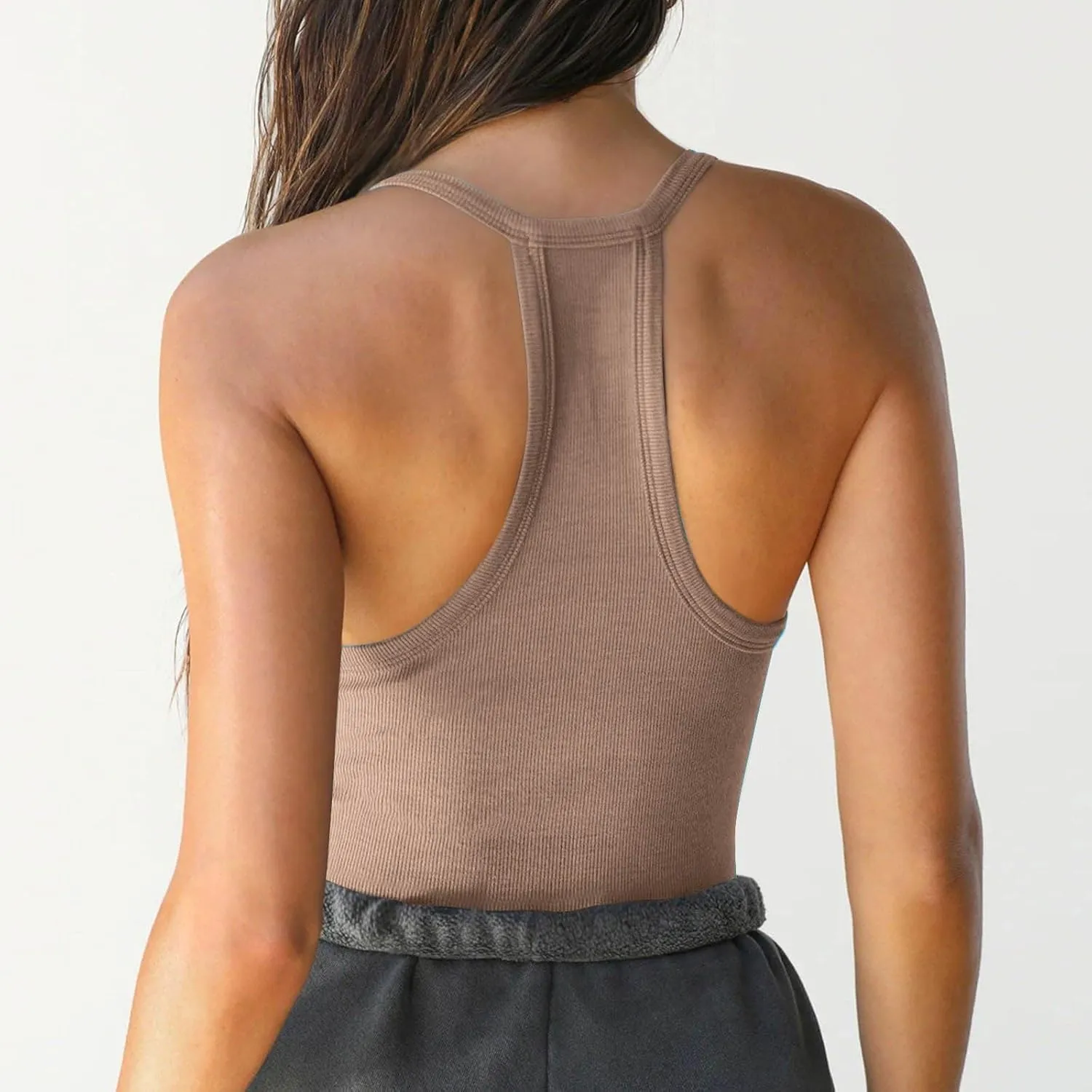 Womens Spaghetti Strap V-Neck Ribbed Tank Tops Racerback Summer Basic Camisole Going Out Slim Fit Yoga Workout Tops