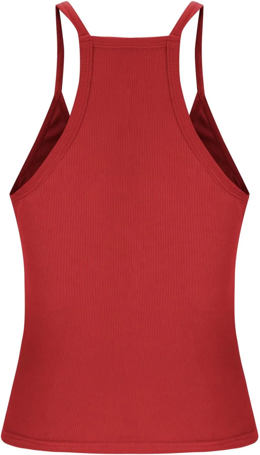 Womens Spaghetti Strap V-Neck Ribbed Tank Tops Racerback Summer Basic Camisole Going Out Slim Fit Yoga Workout Tops