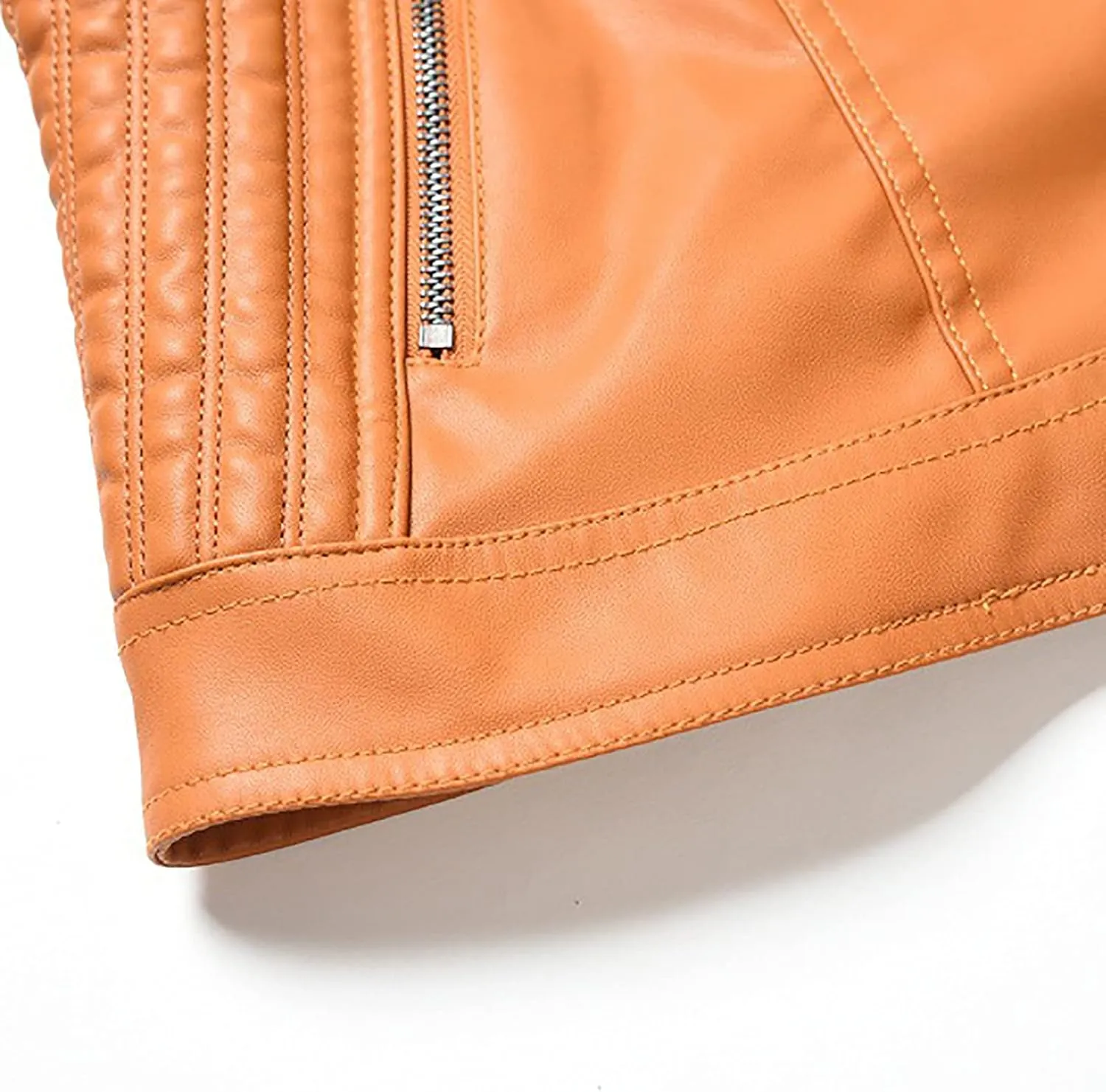 Womens Stand Collar Leather Jacket Ladies Faux Leather Coat Moto Biker Jackets Zipper Bomber Coats Zip Up Overcoat
