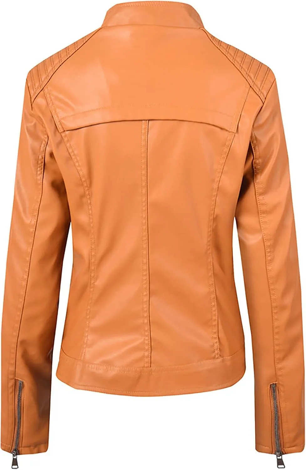 Womens Stand Collar Leather Jacket Ladies Faux Leather Coat Moto Biker Jackets Zipper Bomber Coats Zip Up Overcoat
