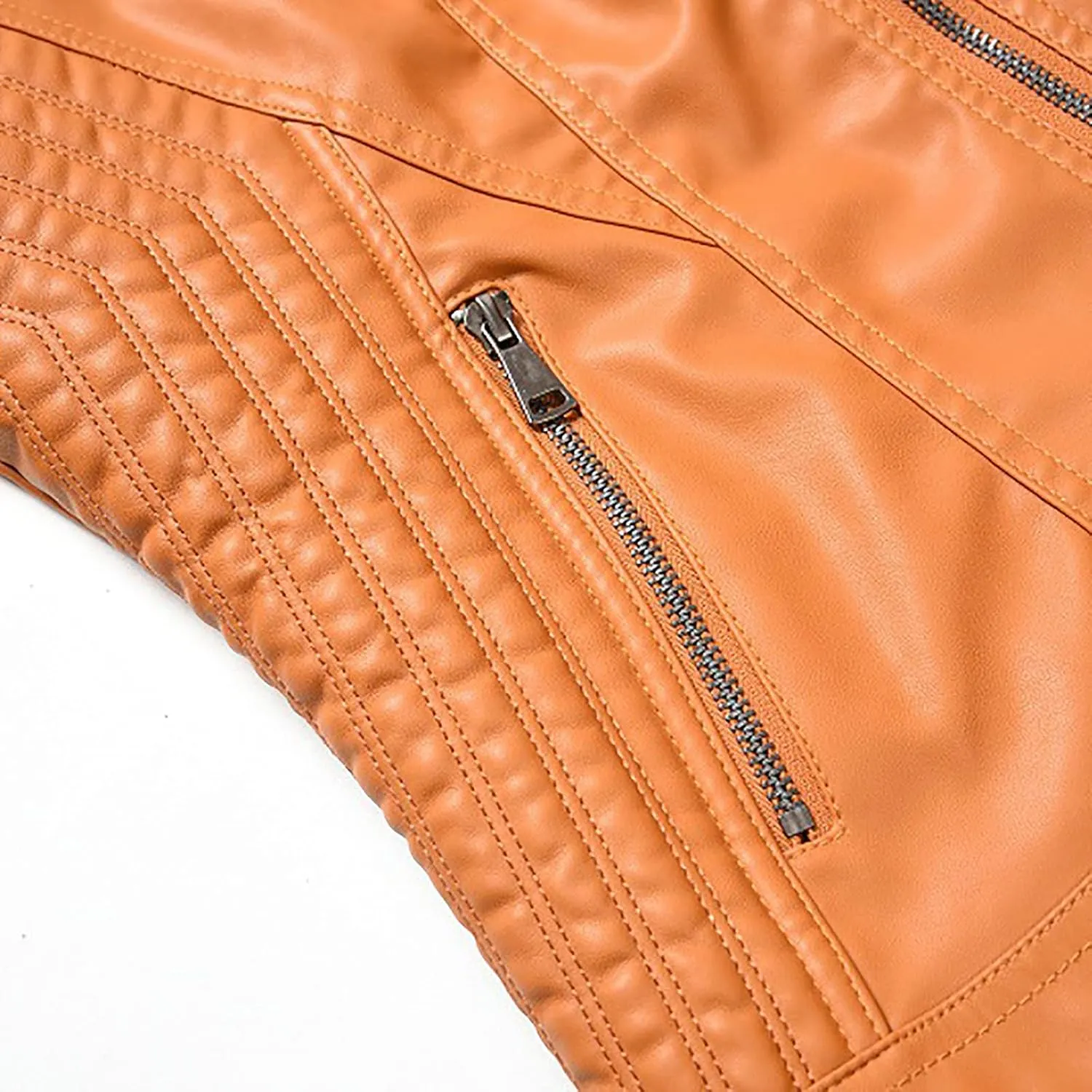 Womens Stand Collar Leather Jacket Ladies Faux Leather Coat Moto Biker Jackets Zipper Bomber Coats Zip Up Overcoat