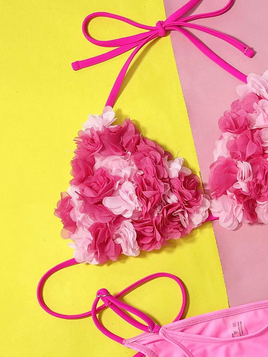 Women's String Bikini Set - Flowers Two-Piece Micro Bikini