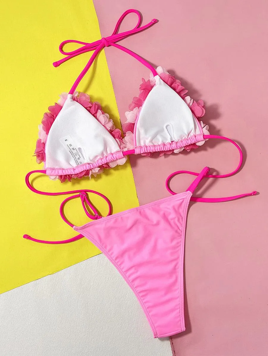 Women's String Bikini Set - Flowers Two-Piece Micro Bikini