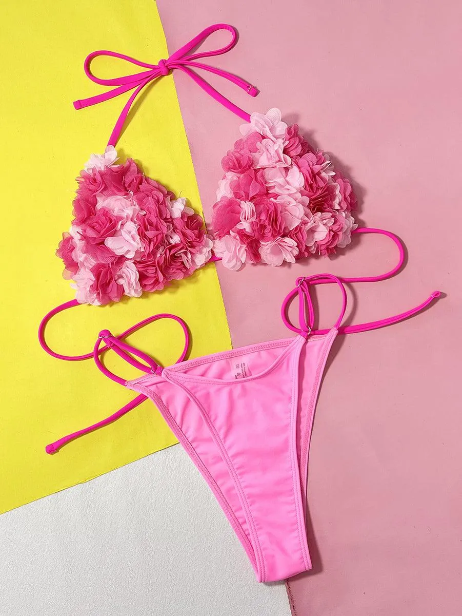 Women's String Bikini Set - Flowers Two-Piece Micro Bikini