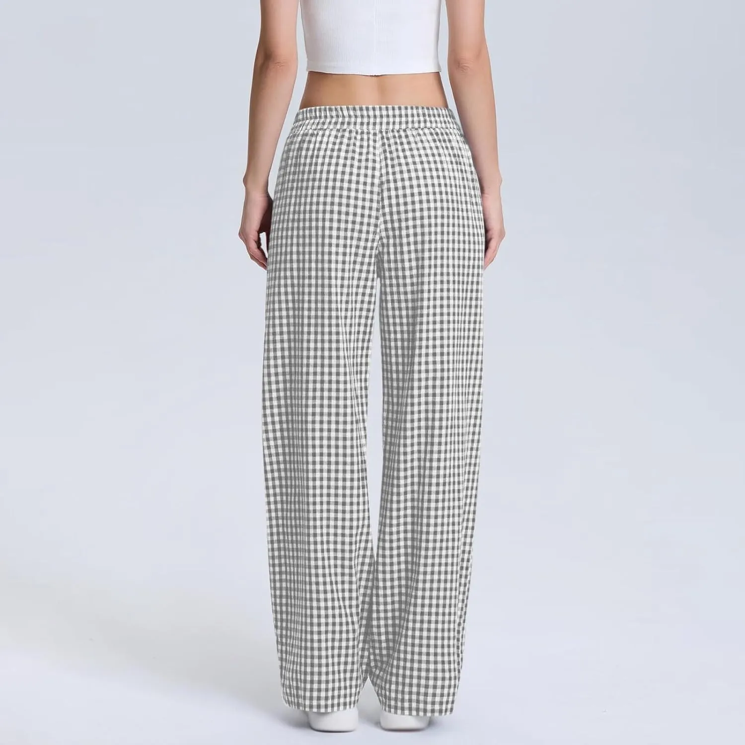 Women's Striped Gingham Boxer Pant Wide Leg Elastic Waist Pajama Lounge Pj Plaid TrousersY2K Beach Bottoms with Pocket