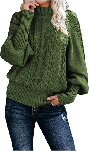 Women's Striped Turtleneck Sweater Long Sleeve Oversized Knitted Soft Pullover Side Split Drop Shoulders Blouse Tops