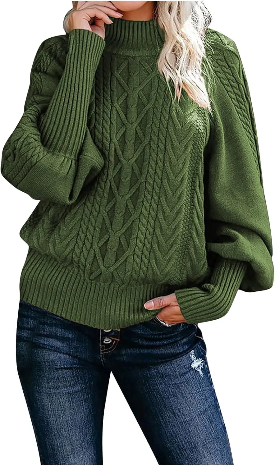 Women's Striped Turtleneck Sweater Long Sleeve Oversized Knitted Soft Pullover Side Split Drop Shoulders Blouse Tops