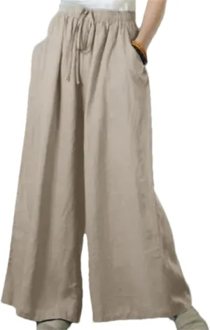 Women's Summer Loose Casual Wide-Leg Pants  Solid Color Cotton Linen Elastic Waist Drawstring Trousers Streetwear