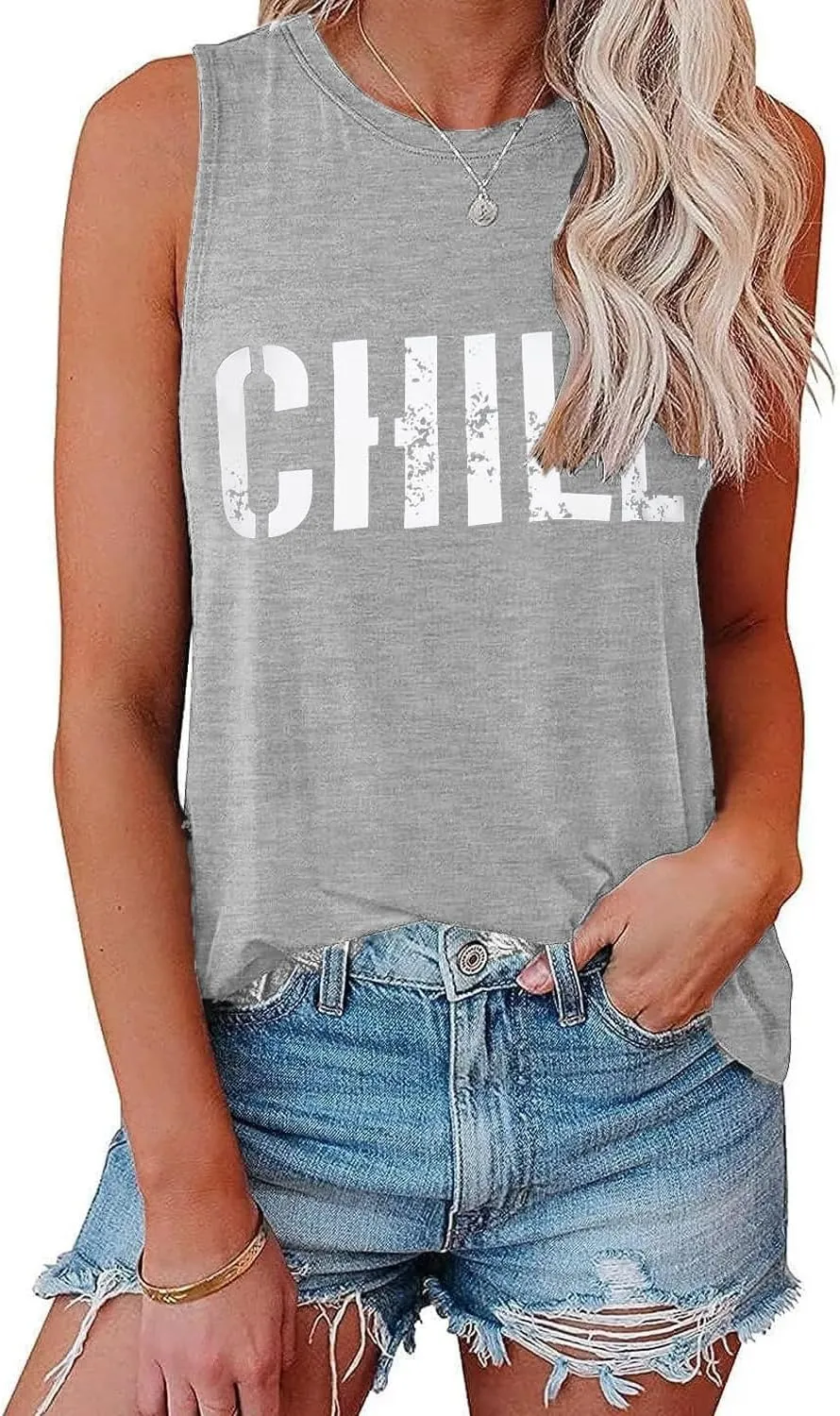 Womens Summer Tank Tops Beach Vacation Fashion Outfits Clothes Loose Fit Casual Crewneck Spring Sleeveless Shirts