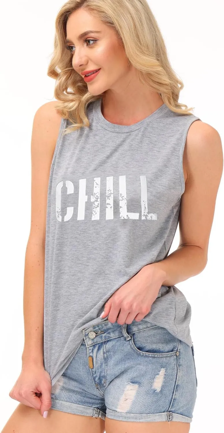 Womens Summer Tank Tops Beach Vacation Fashion Outfits Clothes Loose Fit Casual Crewneck Spring Sleeveless Shirts