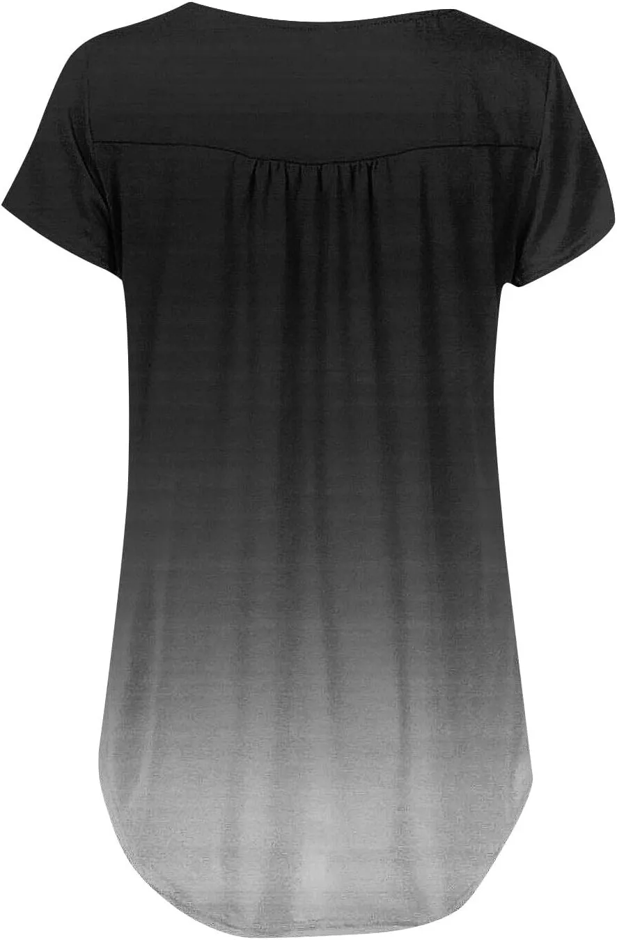 Womens Summer Tops 2025 Trendy Boho Floral Tunic Shirts Short Sleeve Button V Neck Tshirt Dressy Casual Loose Blouses