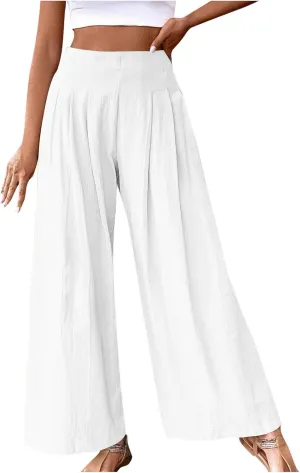 Women's Summer Wide Leg Palazzo Pants Fashion High Waistd Loose Elastic Waist Slacks Casual Going Out Flowy Trousers