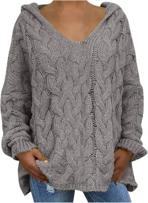 Women's Sweaters Hoodies Casual Oversized V Neck Sexy Hollow Crochet Sweater Long Sleeve Pullover Loose Tops
