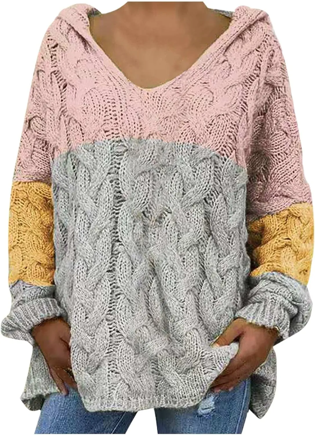 Women's Sweaters Hoodies Casual Oversized V Neck Sexy Hollow Crochet Sweater Long Sleeve Pullover Loose Tops