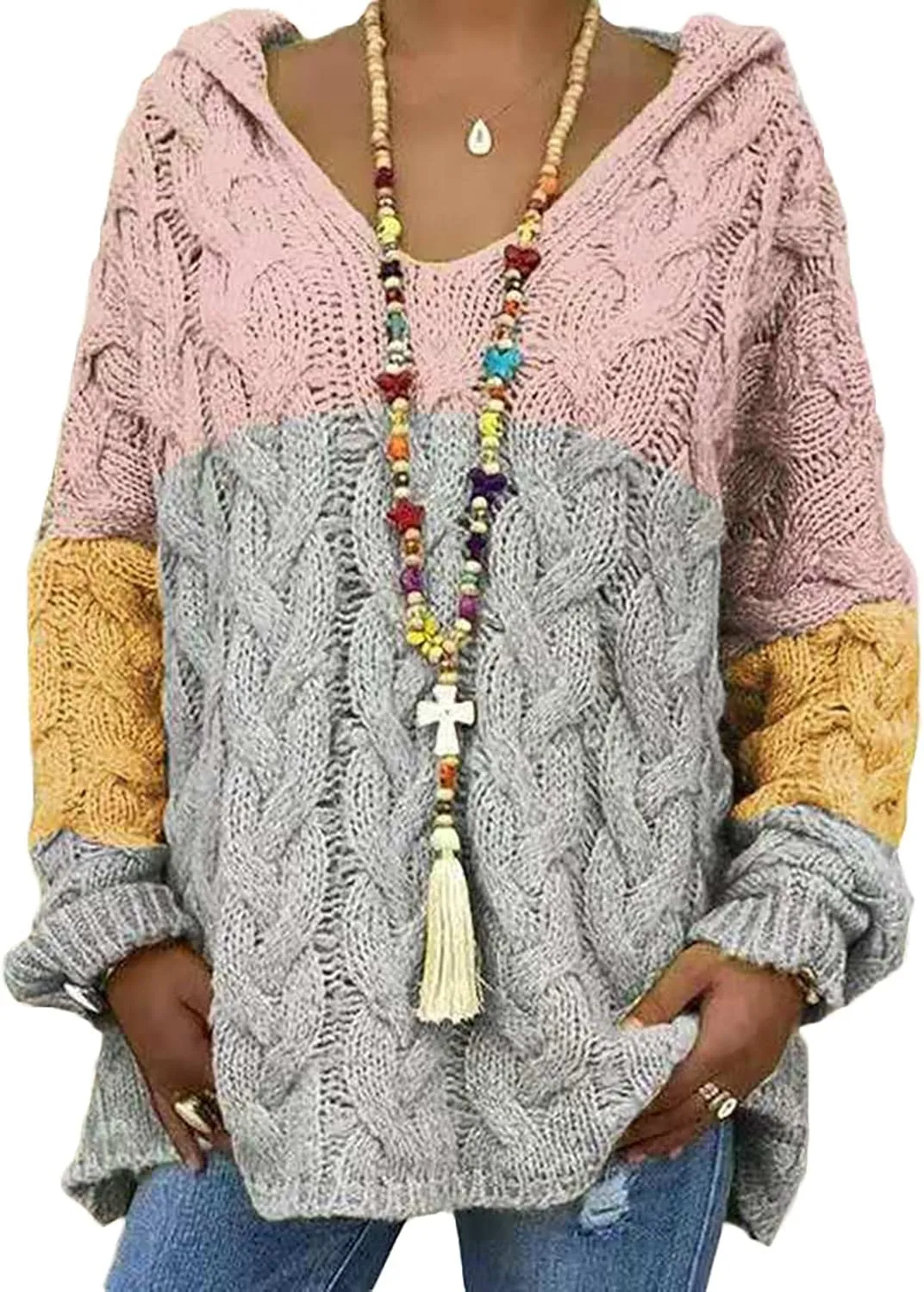 Women's Sweaters Hoodies Casual Oversized V Neck Sexy Hollow Crochet Sweater Long Sleeve Pullover Loose Tops