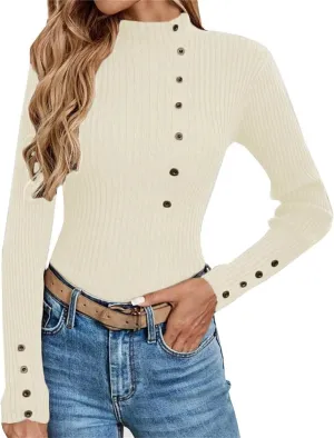 Womens Sweaters Trendy Casual Turtleneck Long Sleeve Shirts Warm Soft Slim Knit Sweater