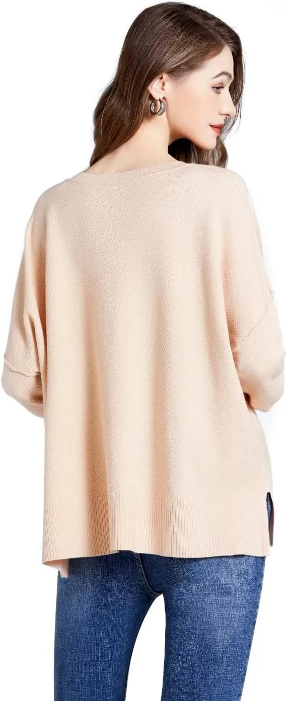 Womens Sweater/Womens Pullover Sweater Side Slit Crewneck Long Sleeve Knit Oversized Pullover Sweater Top