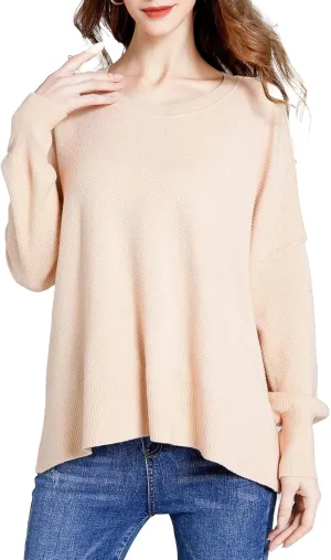 Womens Sweater/Womens Pullover Sweater Side Slit Crewneck Long Sleeve Knit Oversized Pullover Sweater Top