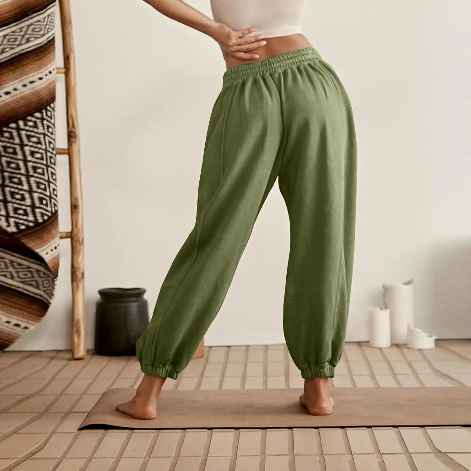 Womens Sweatpants Joggers Elastic High Waist Drawstring Lightweight Office Pants Slim Fit Trousers with Pocket 2024