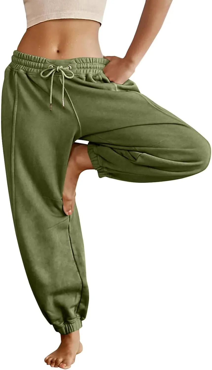 Womens Sweatpants Joggers Elastic High Waist Drawstring Lightweight Office Pants Slim Fit Trousers with Pocket 2024