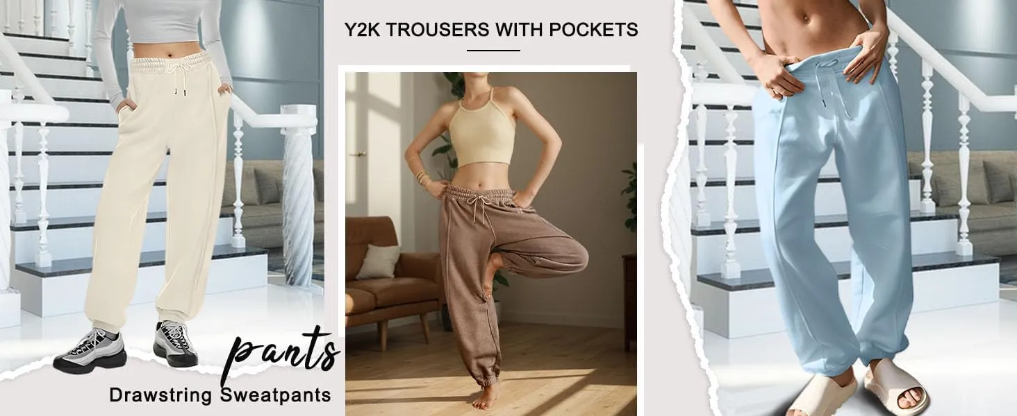Womens Sweatpants Joggers Elastic High Waist Drawstring Lightweight Office Pants Slim Fit Trousers with Pocket 2024