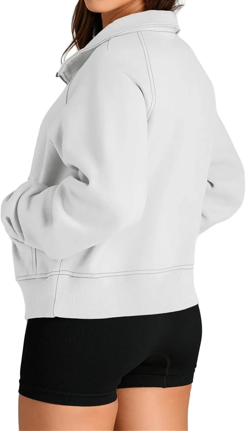 Womens Sweatshirt Half Zip Cropped Hoodie Pullover Fleece Quarter Zipper Sweatshirts 2025 Fashion Clothes Thumb Hole
