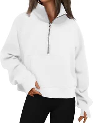 Womens Sweatshirt Half Zip Cropped Hoodie Pullover Fleece Quarter Zipper Sweatshirts 2025 Fashion Clothes Thumb Hole