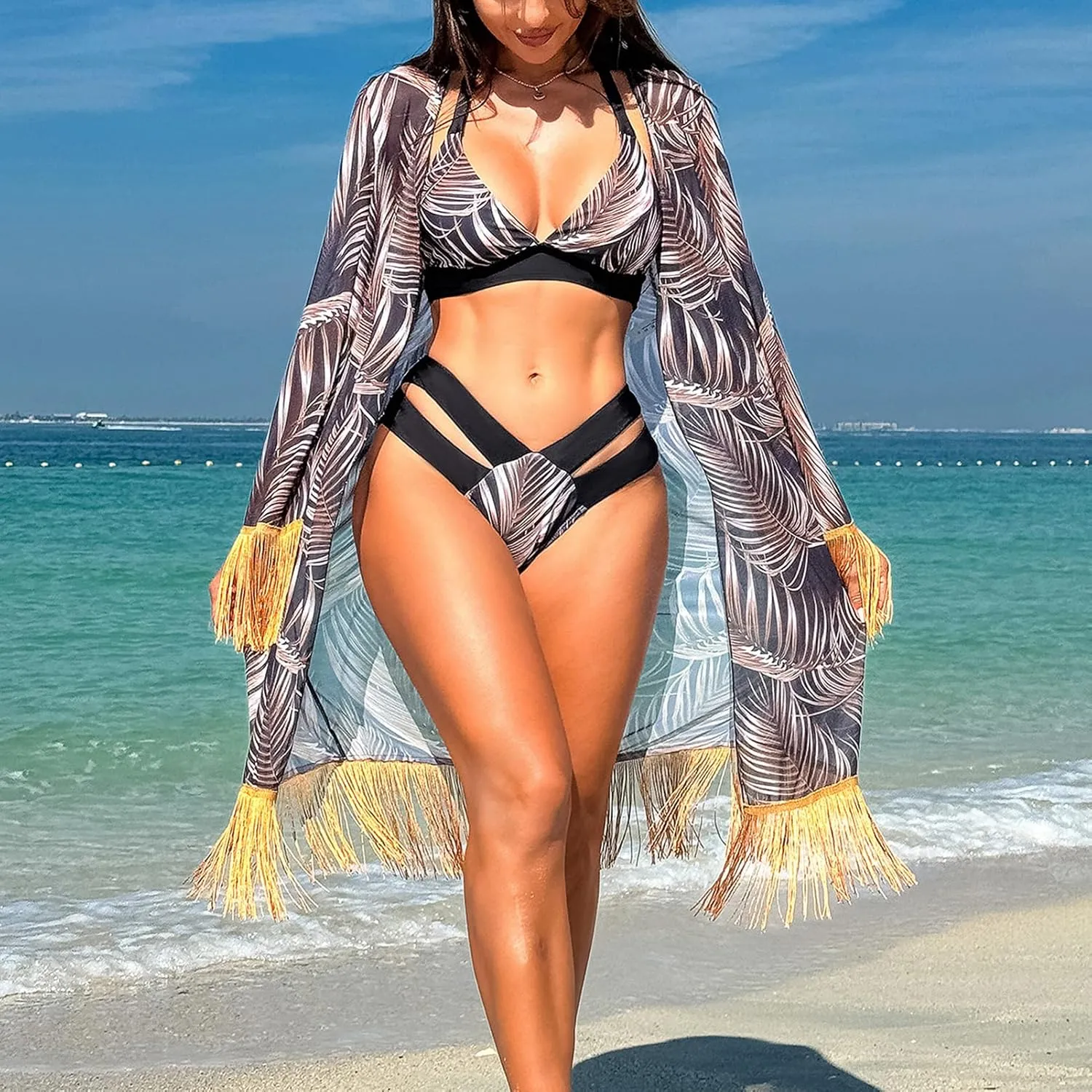 Women's Swimming Suit Floral Print Bikini Set One Pieces Cover Up Set or Bra with Cutout Shorts Sarong Bathing Suit