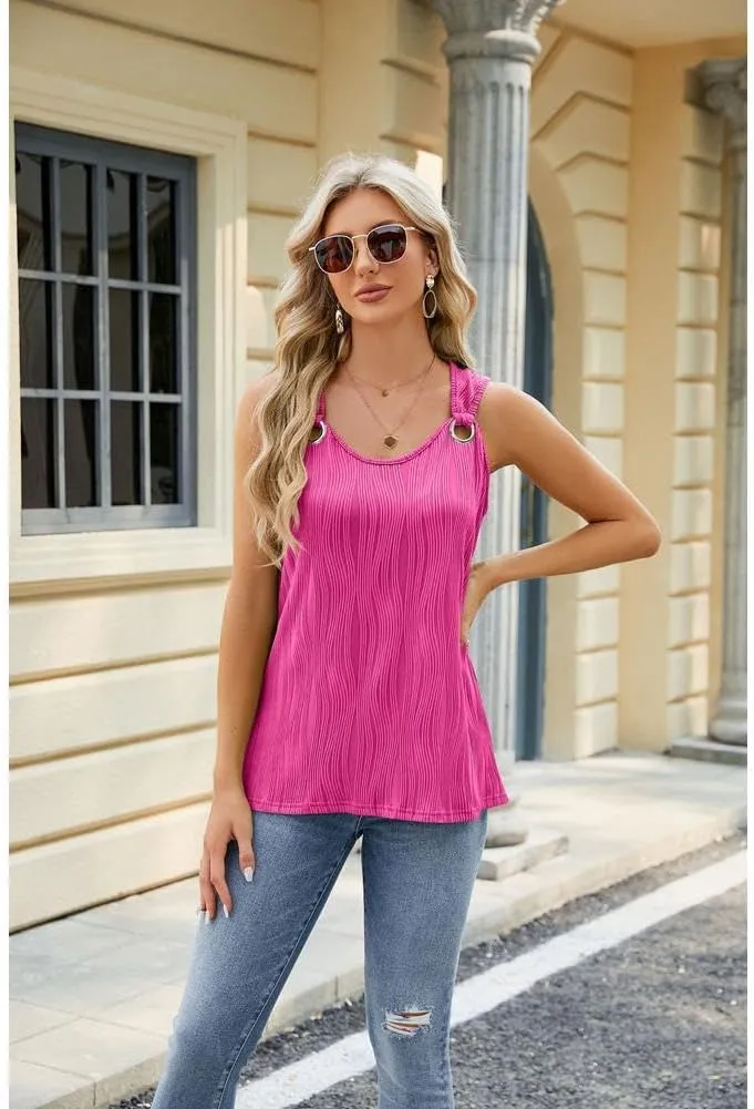 Womens Tank Tops Sleeveless Scoop Neck Casual Cami Loose Fit Basic Shirts Tank Tops Summer Camisole Blouses